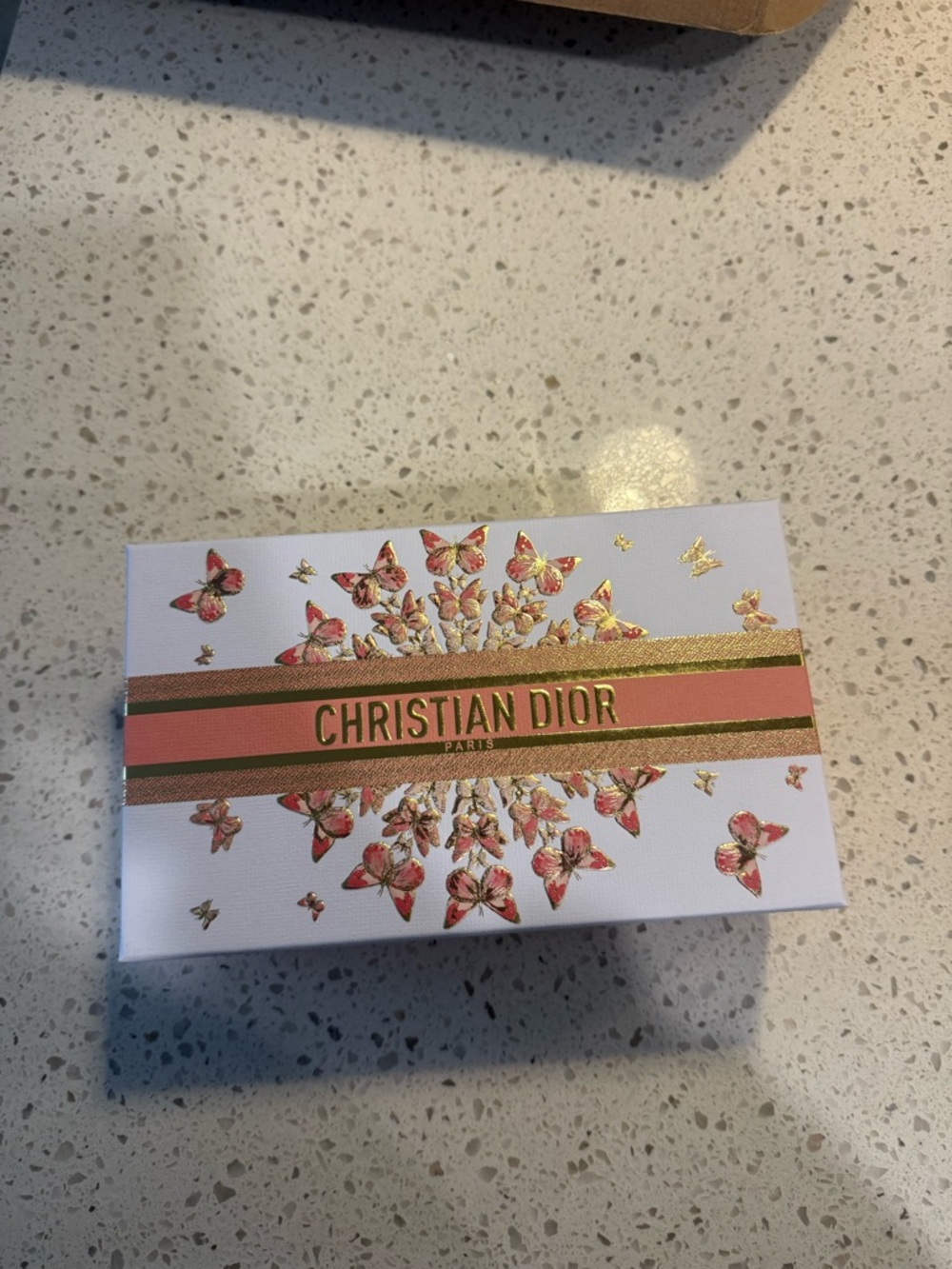Dior White Box with Pink and Gold Butterfly Design
